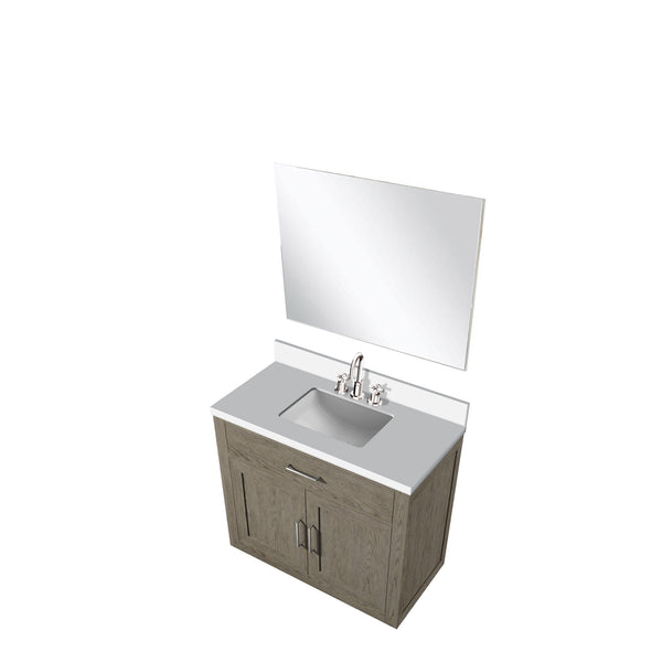 English Elm Grey Oak Single Bath Vanity Set With Cultured Marble Top, Mirror & Faucet - Stylish & Compact! B2731S01957