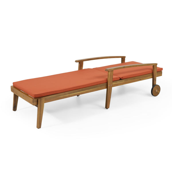 English Elm Christopher Knight Home® - JASON Chaise Lounge Crafted of Durable Acacia Wood with Adjustable 5-Position Recline and Easy-Clean Cushions Orange 71374.00ORG