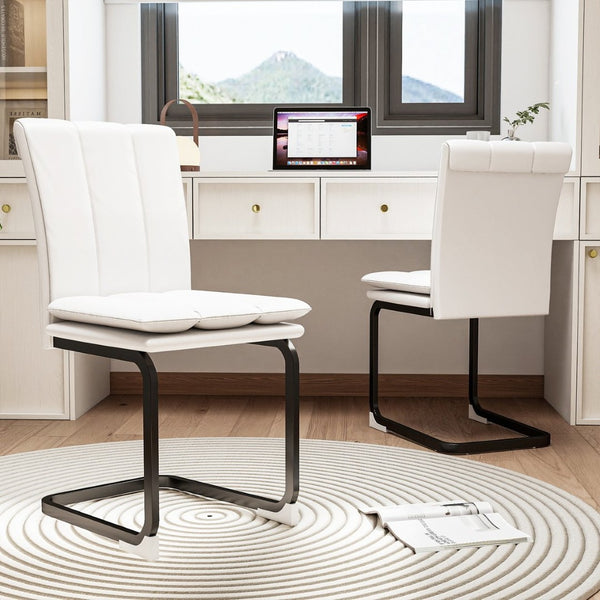 English Elm Modern Pu Leather Cantilever Dining Chairs Set of 4 with Steel Arc Frame for Kitchen W5123P454210