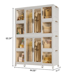 English Elm Portable Wardrobe Closet Organizer with 12 Magnetic Doors, 12 Cubes, 2 Rods, 16 Hangers — Durable PP Storage Cabinet White W2699P184784