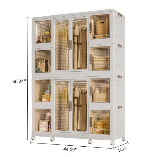 English Elm Portable Wardrobe Closet Organizer with 12 Magnetic Doors, 12 Cubes, 2 Rods, 16 Hangers — Durable PP Storage Cabinet White W2699P184784
