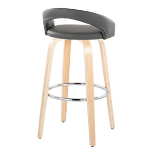 English Elm Fixed-height Swivel Barstools Walnut Bentwood Legs White Velvet Seat Set of 2 Grey B202S01914