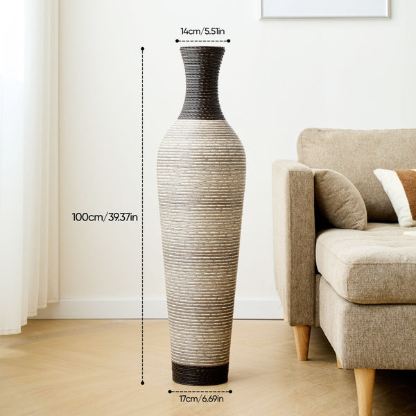 English Elm 39.4" Handwoven Pvc Rattan Style Tall Floor Vase Earthy Boho Decor for Any Room W2796P446191