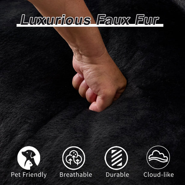 English Elm Giant Ultra Soft Fluffy Loveseat Bean Bag Sofa for Adults, Oversized Shredded Foam Couch with Pillows Black W3723P353894
