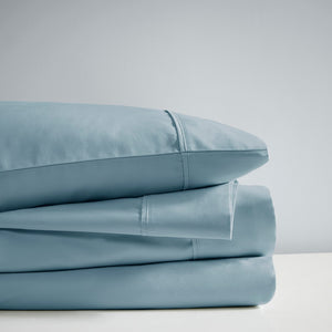 English Elm 4-piece Queen Sateen Cotton Blend Sheet Set for Cool Breathable Sleep Year Round Blue B035P437437