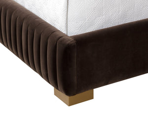 Sunpan TARRANT Bed - King - Luxurious Diamond Mink Upholstered Headboard with Gold Accents & Tufting 112416