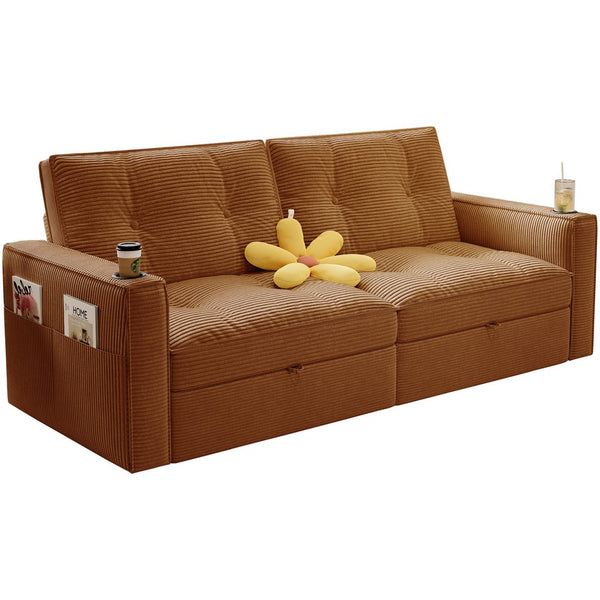 English Elm SOMNUS Convertible Sofa Bed with Corduroy Upholstery, Space-Saving 2-in-1 Design, Durable Steel Frame Orange W3820S00012