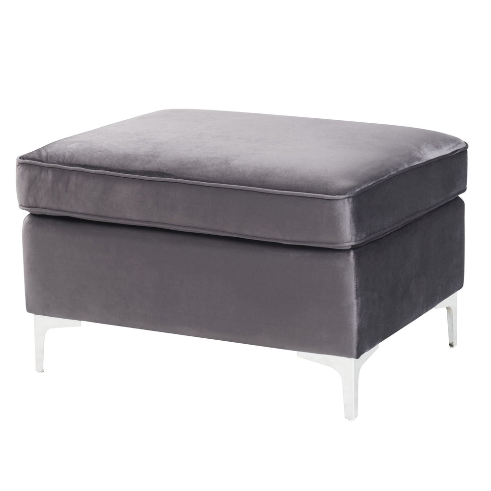 English Elm Grey Velvet Rectangle Ottoman with Pocket Coil Comfort, Faux Fur Pillows & Metal Legs for Luxe Living B062P184516
