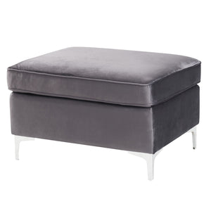 English Elm Grey Velvet Rectangle Ottoman with Pocket Coil Comfort, Faux Fur Pillows & Metal Legs for Luxe Living B062P184516
