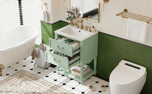 English Elm 24'' Vintage Bathroom Vanity with Ceramic Sink Soft Close Drawers Open Shelf Green N710P411237F