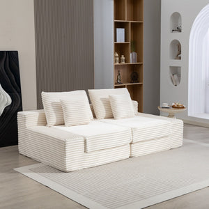 English Elm Double Cloud Plush Chaise Lounge Sofa Bed with Deep Seat, No Assembly, Ultra-Soft Corduroy Comfort Beige W794S00005