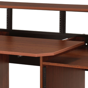 English Elm Annette Music Desk with Cable Management, 18mm Durable Top, Open Storage Shelves & Headphone Rack for Studio Use Cherry 76 L x 36 W x 4 H B2726P251783