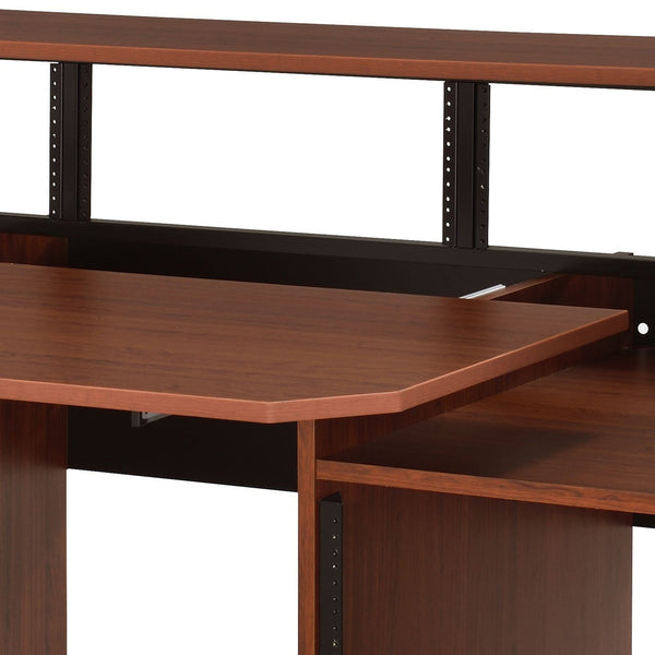 English Elm Annette Music Desk with Cable Management, 18mm Durable Top, Open Storage Shelves & Headphone Rack for Studio Use Cherry 76 L x 36 W x 4 H B2726P251783