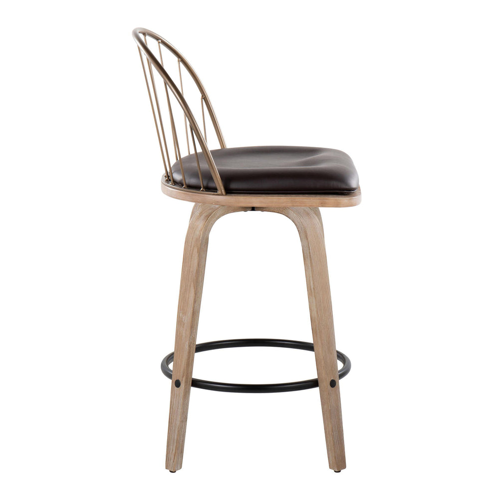 English Elm Riley 26" Farmhouse Counter Stool Set of 2 — Whitewashed Wood, Antique Copper Metal, Removable Faux Leather Cushion, 250 lb limit B202S01096