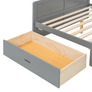 English Elm Full Size Offset Bunk Bed with Wardrobe Hanging Rod Drawers and Upholstered Rail Gray N820S00081E
