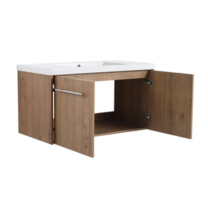 English Elm 36 Inch Floating Bathroom Vanity with Resin Sink, Soft-Close Doors, KD Pack, Modern Storage Design W999P188200