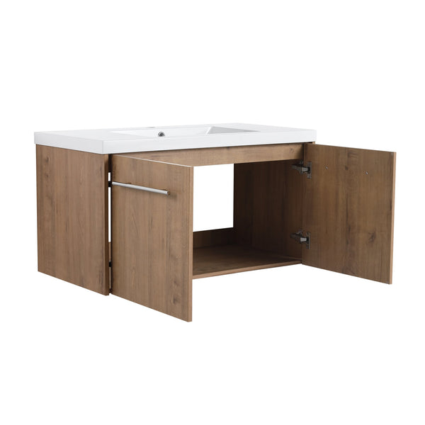 English Elm 36 Inch Floating Bathroom Vanity with Resin Sink, Soft-Close Doors, KD Pack, Modern Storage Design W999P188200