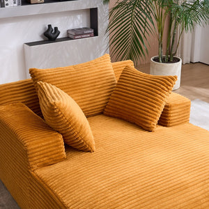English Elm Oversized Corduroy Chaise Longue Sofa Bed — Modern Deep-Seat Sleeper with Armrests & Pillows for Compact Spaces Orange W1752P264714