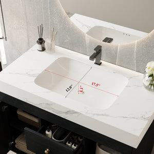 English Elm 36" Freestanding Bathroom Vanity Sintered Stone Top Ceramic Sink Stainless Steel Legs Black,Gold,White W3136S00072