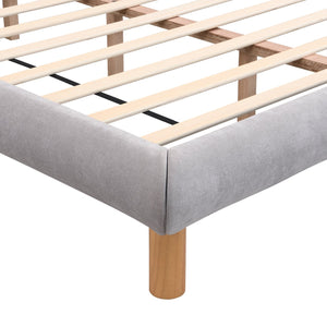 English Elm Christopher Knight Home® - Queen Chenille Upholstered Platform Bed Frame with Cookie Headboard, 12 Slats, Rubber Wood Feet, Grey N769P228497Q