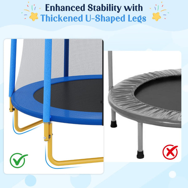 English Elm [without Basketball Hoop] 5.5 Ft Kids Trampoline with Safety Net and Foam Padded Poles Blue N739P443065C