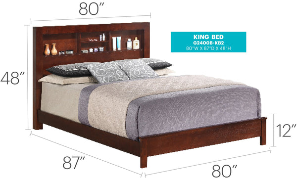 English Elm Stunning Cherry Transitional King Bed With Storage Drawers, Durable Particle Board, 48"H x 80"W x 87"D B078S00226