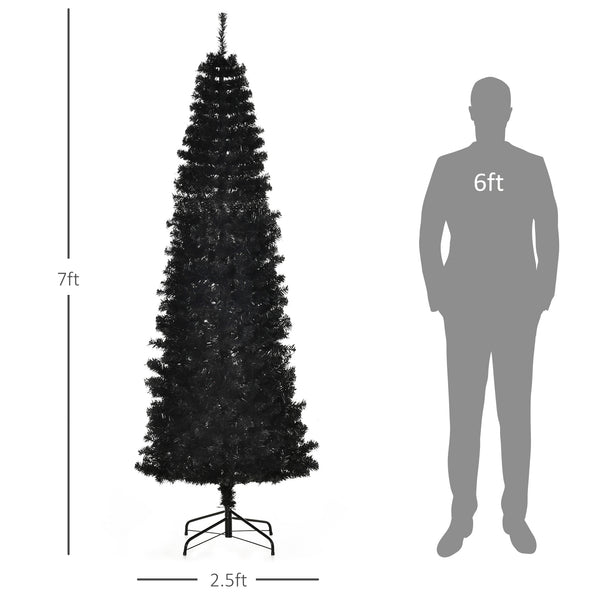 English Elm Homcom 7Ft Slim Pencil Christmas Tree - Unlit Douglas Fir With 818 Tips For Modern Holiday Décor W2225P229377