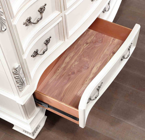 English Elm Luxury Pearl White Dresser Genuine Marble Top Bronze Hardware Dovetail Bedroom Storage B2741P448889