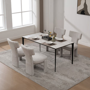 English Elm 22.05" Modern Upholstered Chenille Dining Chair Set of 4 with Rubberwood Legs, Curved Armless Comfort Beige W3189S00003