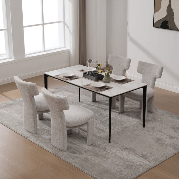 English Elm 22.05" Modern Upholstered Chenille Dining Chair Set of 4 with Rubberwood Legs, Curved Armless Comfort Beige W3189S00003