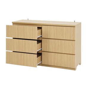 English Elm 6 Drawer Storage Cabinet Natural - 6-Drawer Wide Dresser with Wavy Panel, Handless Modern Organizer for Bedroom W409P263831