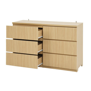 English Elm Modern Six Drawer Dresser with Wave Panel Fronts Handleless Design for Bedroom Natural W409P371357