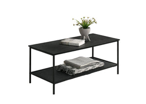 English Elm Rustic 3pc Table Set with Wrought Metal Abstract Side Panels Engineered Wood Tops Durable Charm Black 47 L x 21 W x 5 H B2741P392068