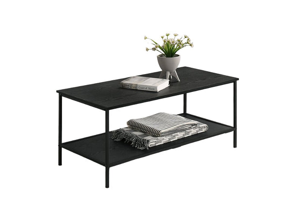 English Elm Rustic 3pc Table Set with Wrought Metal Abstract Side Panels Engineered Wood Tops Durable Charm Black 47 L x 21 W x 5 H B2741P392068