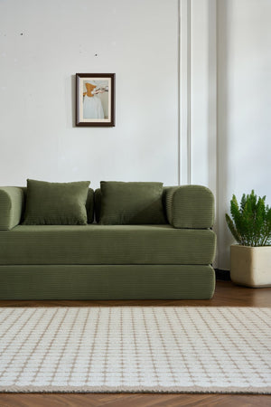 English Elm 59'' Corduroy Convertible Floor Sofa Sleeper with Bolster Pillow for Small Spaces Green W3434P406617