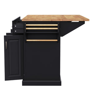 English Elm K&k Farmhouse Rolling Kitchen Island Rubberwood Drop Leaf 3 Drawers 4 Cabinet Doors Black N707S195395B