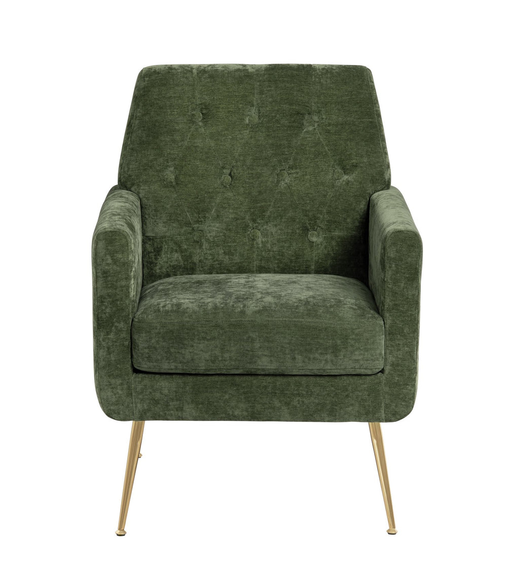 Crestview Collection Modern Accent Chair - Stylish Upholstered Furniture With Button Tufting And Gold Legs For Any Room Green Solid Wood Evfzr4352egrn