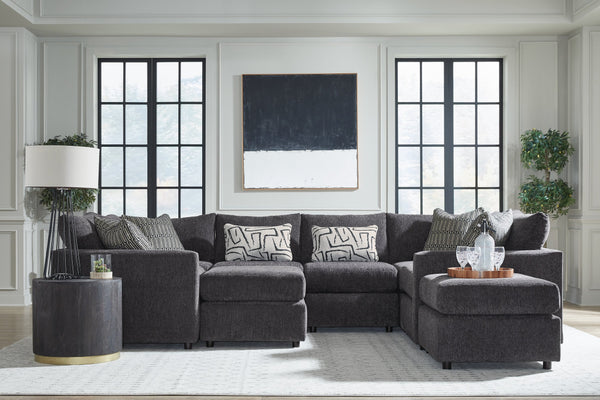 Fusion Ripple Midnight Modular Sectional Sofa In Charcoal - Includes Ottomans, Pillows, And Versatile Design Charcoal W ,100% Polyester 3500-11l 15 19kp 03 19kp 15 11r 03 Ripple Midnight Sectional.Jpeg