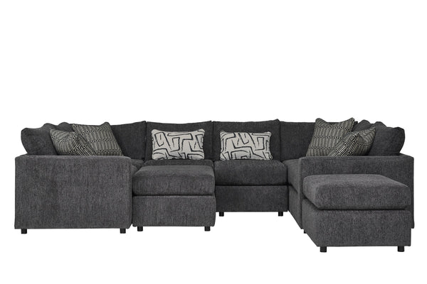 Fusion Ripple Midnight Modular Sectional Sofa In Charcoal - Includes Ottomans, Pillows, And Versatile Design Charcoal W ,100% Polyester 3500-11l 15 19kp 03 19kp 15 11r 03 Ripple Midnight Sectional.Jpeg