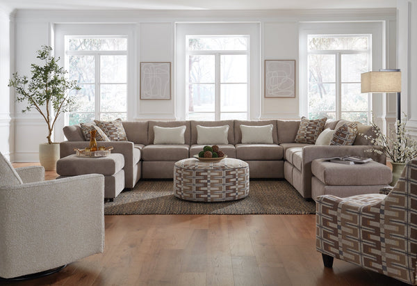 Fusion Nolte Pebble Modular Sectional With Ottomans, Pillows & Reversible Cushions For Ultimate Comfort Tan Ws ,100% Polyester 3500-11l 19kp 15 19kp 19kp 19kp 15 11r Nolte Pebble Sectional.Jpeg