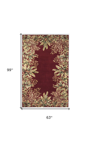 Homeroots 5' X 8' Ruby Red Wool Floral Hand Tufted Area Rug  Wool 350000