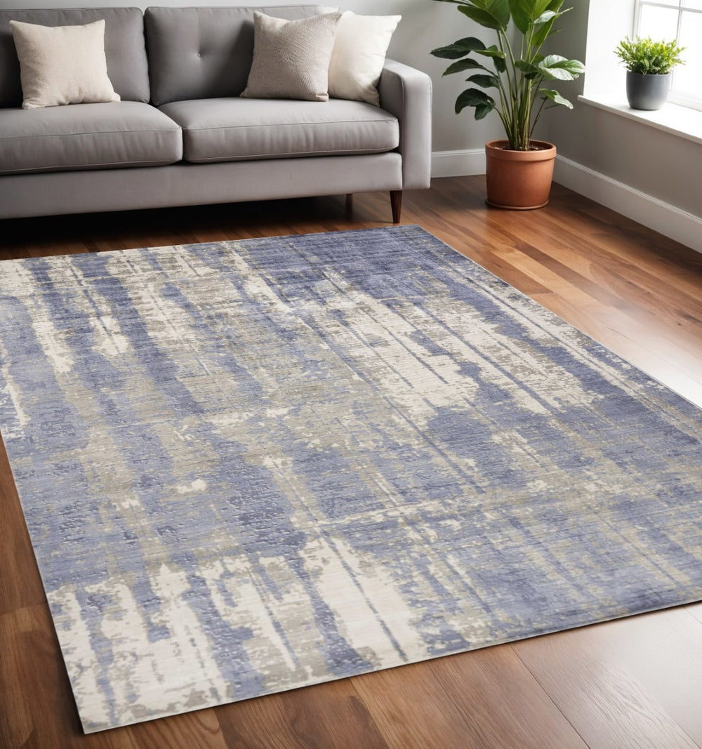 HomeRoots 5' Gray and Ivory Abstract Hand Loomed Area Rug - Soft Viscose Pile for Modern Elegance and Comfort 5' X 7' 350031