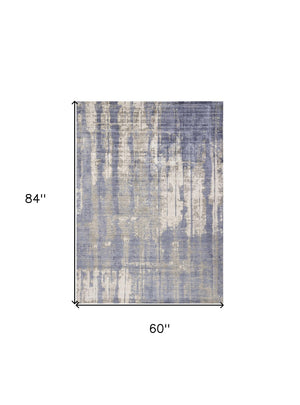 HomeRoots 5' Gray and Ivory Abstract Hand Loomed Area Rug - Soft Viscose Pile for Modern Elegance and Comfort 5' X 7' 350031