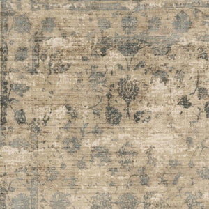 HomeRoots 5' Hand Loomed Beige and Blue Floral Medallion Area Rug – Artisanal Charm for Your Living Space 5' X 7' 350034