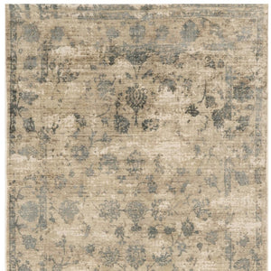 HomeRoots 5' Hand Loomed Beige and Blue Floral Medallion Area Rug – Artisanal Charm for Your Living Space 5' X 7' 350034