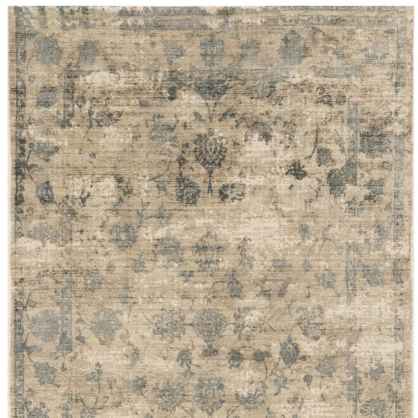 HomeRoots 5' Hand Loomed Beige and Blue Floral Medallion Area Rug – Artisanal Charm for Your Living Space 5' X 7' 350034