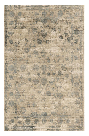 HomeRoots 5' Hand Loomed Beige and Blue Floral Medallion Area Rug – Artisanal Charm for Your Living Space 5' X 7' 350034