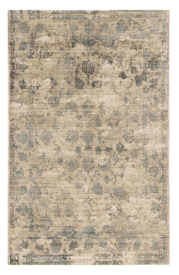 HomeRoots 5' Hand Loomed Beige and Blue Floral Medallion Area Rug – Artisanal Charm for Your Living Space 5' X 7' 350034