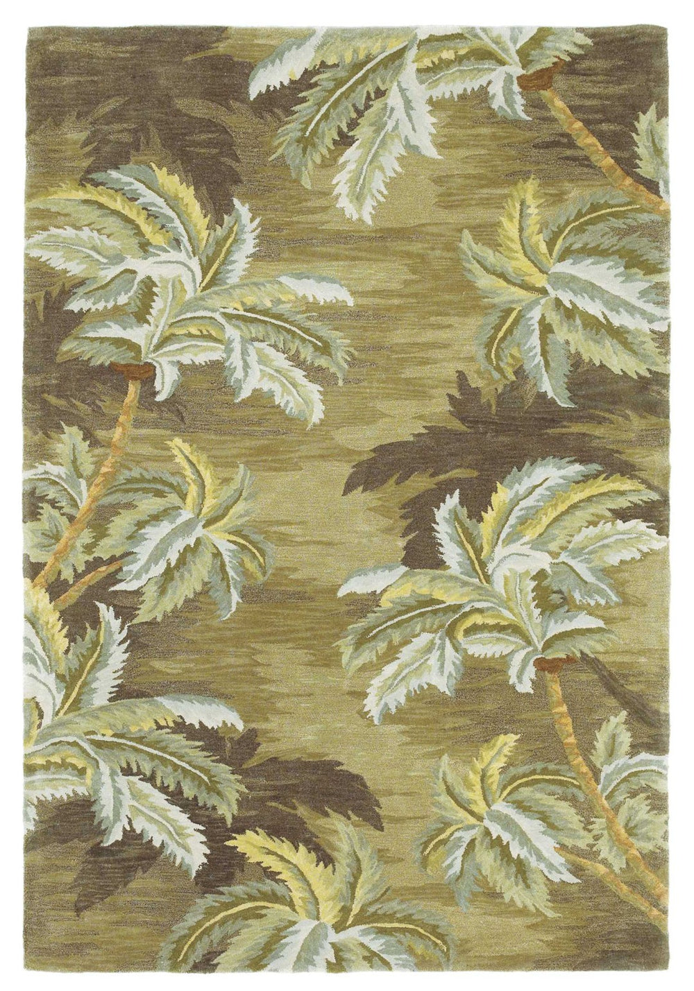 HomeRoots 5' Tropical Botanical Wool Area Rug in Moss Green and Yellow - Hand-Tufted Elegance for Your Home 5' X 8' 350035
