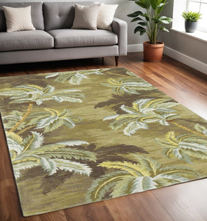 HomeRoots 5' Tropical Botanical Wool Area Rug in Moss Green and Yellow - Hand-Tufted Elegance for Your Home 5' X 8' 350035